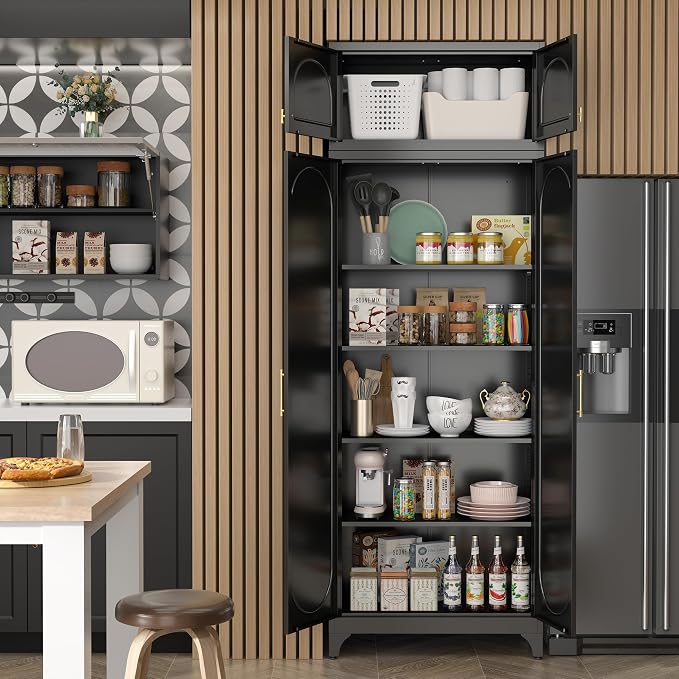 Metal Storage Cabinet and Wall Upper Storage Cabinet, 90Inch White Kitchen - Image 3