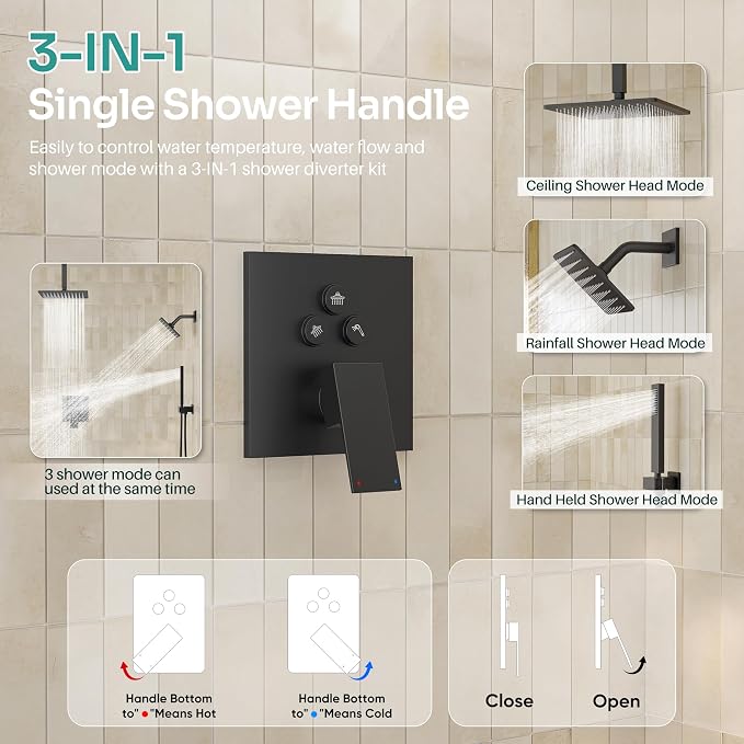 Black Shower System, Matte Black Shower Faucet Set - Image 7