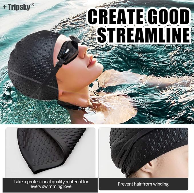 Tripsky Silicone Swim Cap, Comfortable Bathing Cap Ideal - Image 6