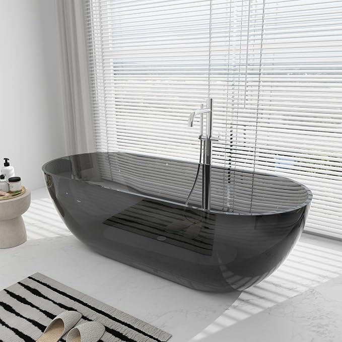 SJ STAR&JANE 69" Solid Surface Freestanding Bathtub Stone Resin Oval Soaking - Image 2