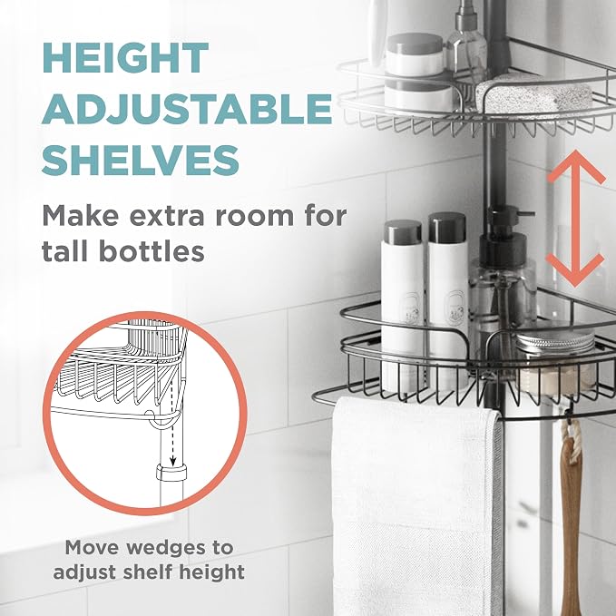 Zenna Home Tension Pole Shower Caddy Corner Organizer, Adjustable Standing - Image 4