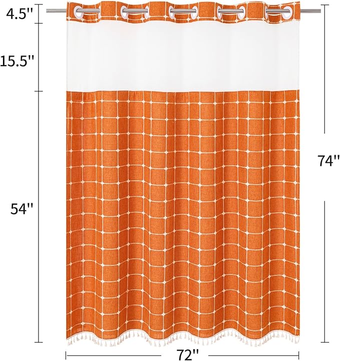 MitoVilla No Hooks Required Orange Shower Curtain - Image 6