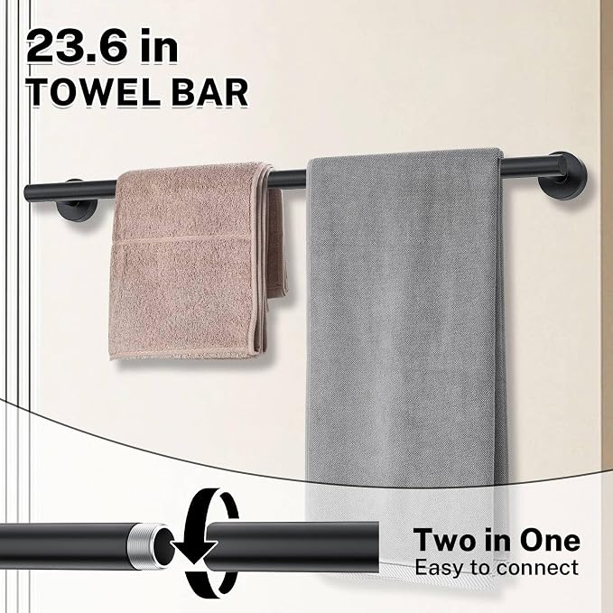 Matte Black Towel Bar Set 5-Piece Bathroom Hardware Accessories Set Includes - Image 2