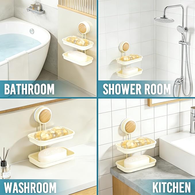 Dual-Suction Soap Dish Holder, Wall-Mounted No Drill Soap Saver - Image 7