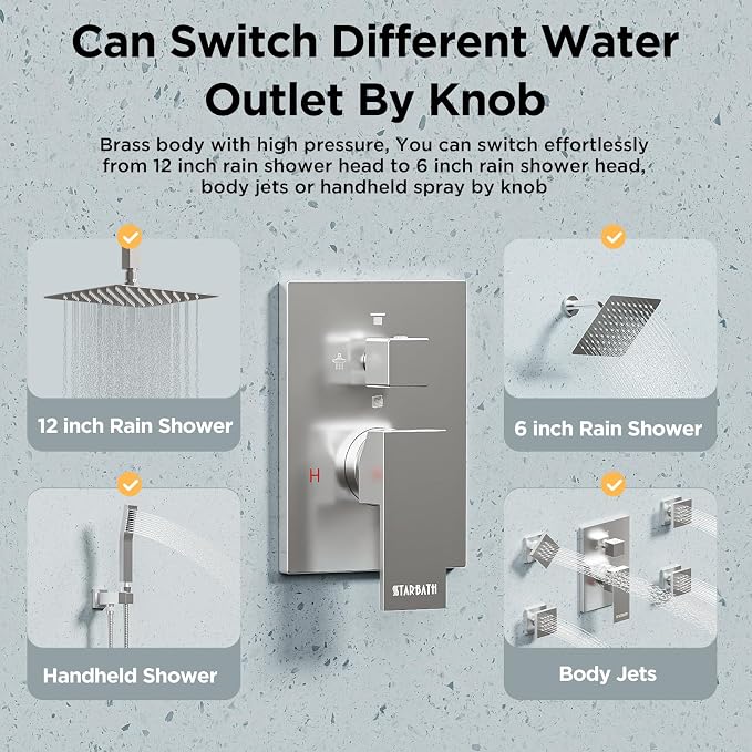 Shower Systems with 4 Body Spray Jets, STARBATH 4 Way 12+6" Rainfall Shower - Image 2