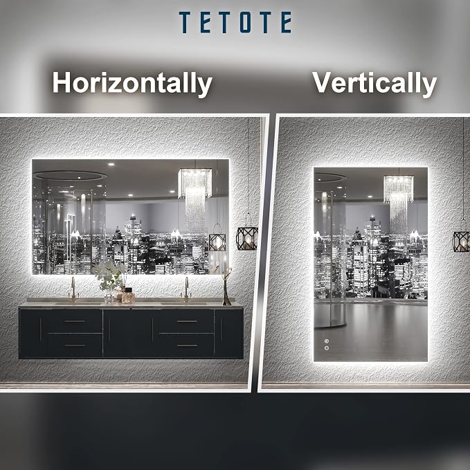 TETOTE 40 x 24 Inch LED Backlit Bathroom Vanity Mirror - Image 8