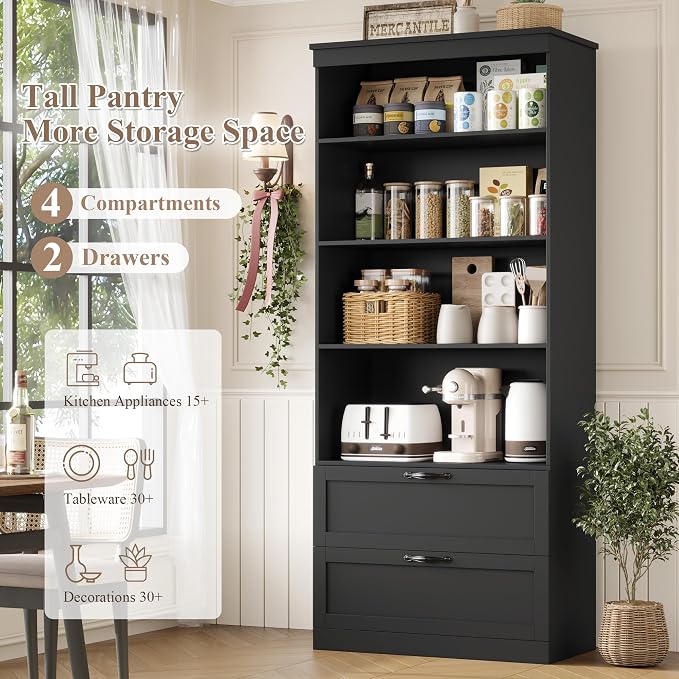 HOSTACK 70" Tall Kitchen Pantry Storage, Barn Doors Pantry Cabinet - Image 5
