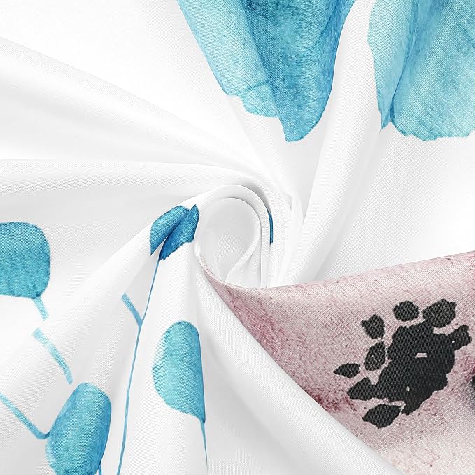 Gibelle Watercolor Floral Shower Curtain, Light Blue Beige Flower Shower Curtain - Image 4