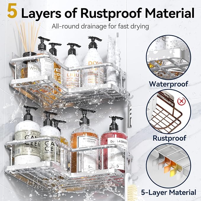 YASONIC Corner Shower Caddy Organizer, Large Capacity Shower Storage Rack - Image 3