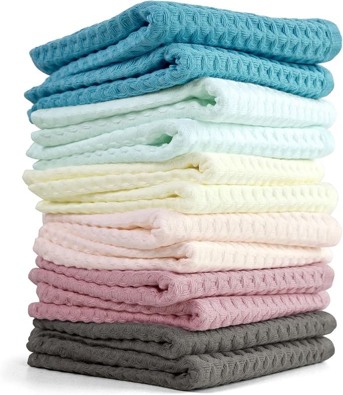 Cleanbear Waffle Wash Cloths Set of 12, Cotton Washcloths by Cleanbear