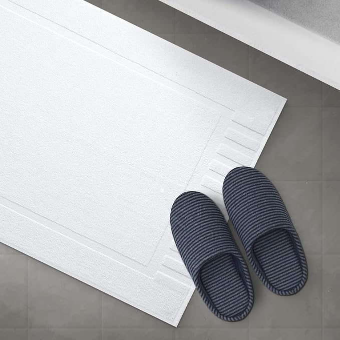 White Classic Luxury Bath Mat Floor Towel Set - Image 5