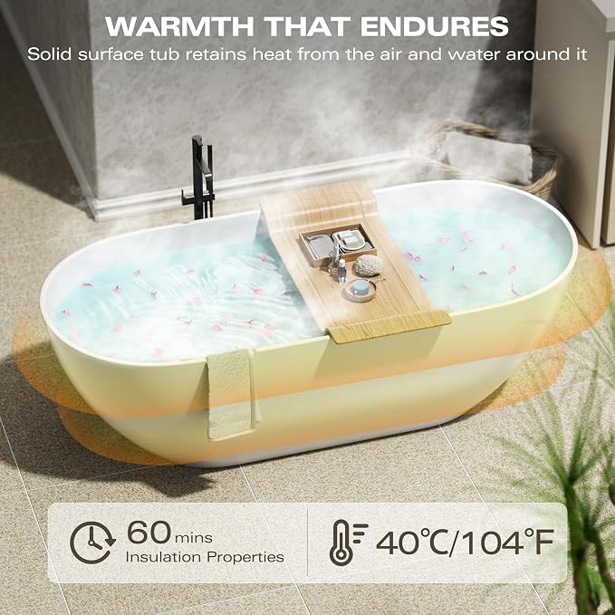 Abruzzo 69" Free Standing Solid Surface Resin Stone Bathtub, Contemporary Oval - Image 7