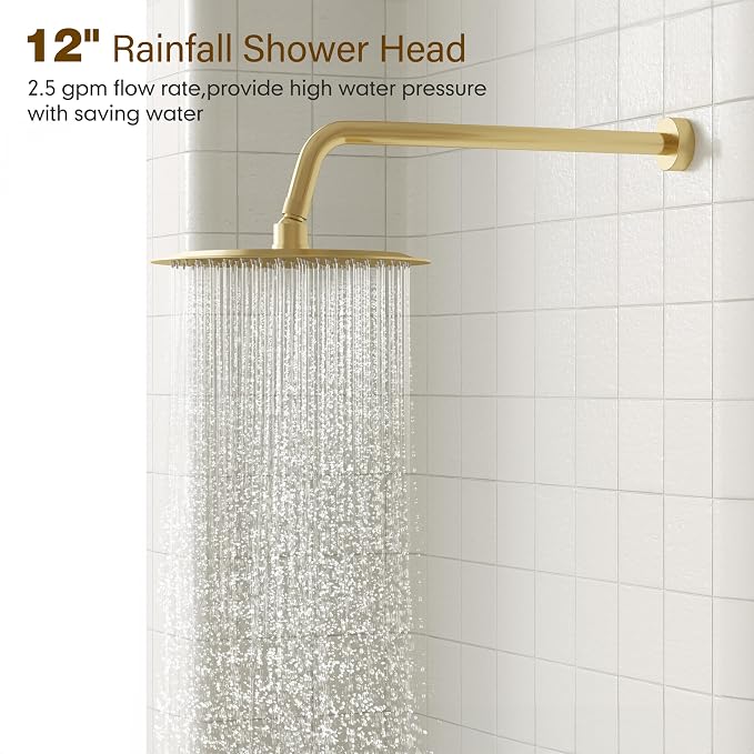 Gabrylly Shower System, High Pressure 12" Rain Shower Head - Image 4
