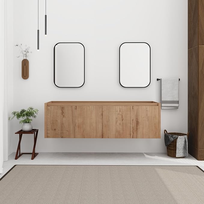 60 Inch Floating Bathroom Vanity, Modern Bathroom Vanity Cabinet by GLORAFIN