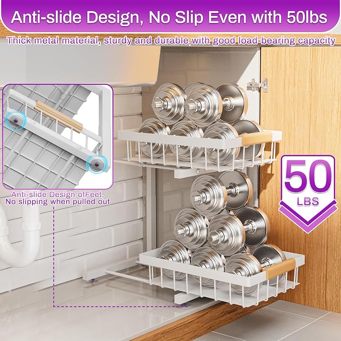 ADBIU Under Sink Organizer, 2 Pack 2 Tier Expandable Height Under-Sink Bathroom - Image 6