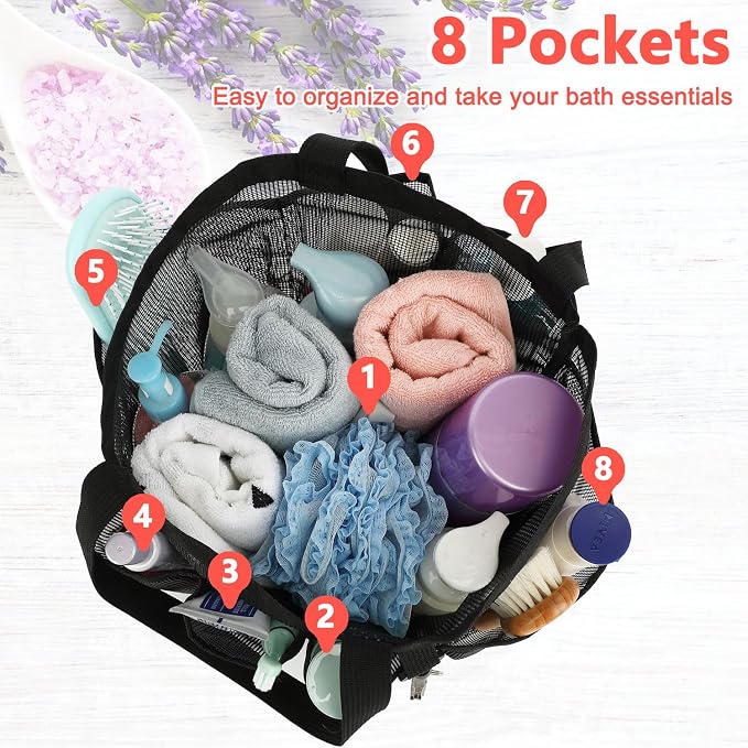 Mesh Shower Caddy Portable for College Dorm Room Essentials, 8-Pocket Large - Image 4