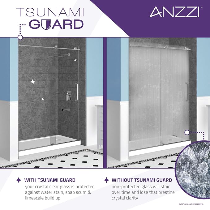 ANZZI 72" x 30" Frameless Shower Door in Brushed Nickel, Water Repellent Glass - Image 8