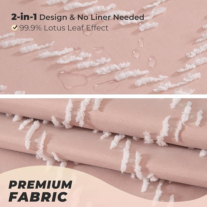 Long Blush Pink Boho Shower Curtain Cute Shower Curtain Textured Tufted Chevron - Image 3