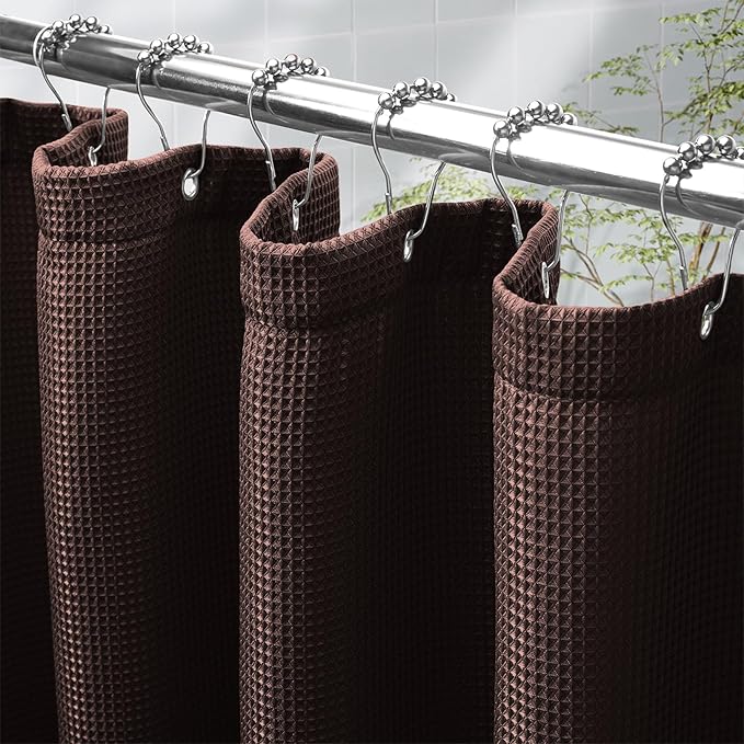 AmazerBath Brown Shower Curtain Waffle Textured, Fabric Shower Curtain Thick by AmazerBath