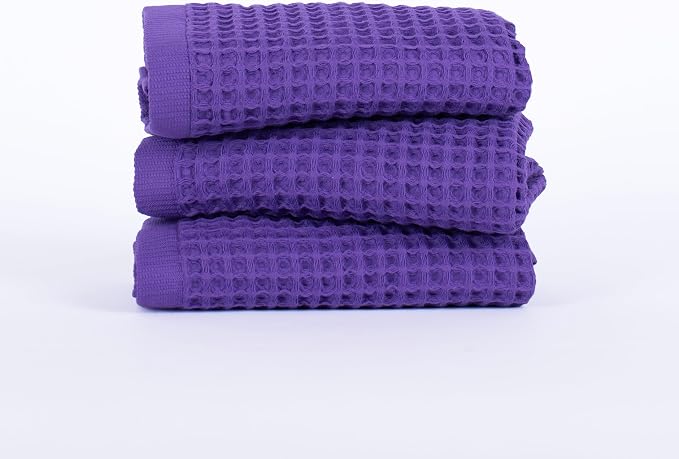 PÜSKÜL Organic Waffle Kitchen Towel 100% Turkish Cotton Set of 3 Lilac - Image 6