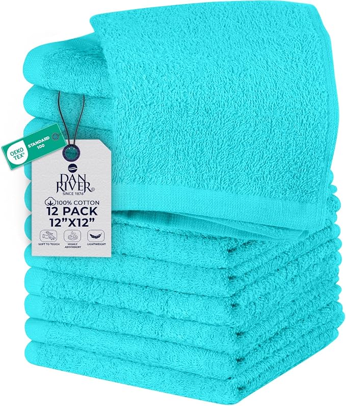 DAN RIVER 12 Pack Wash Cloths for Showering by DanRiver