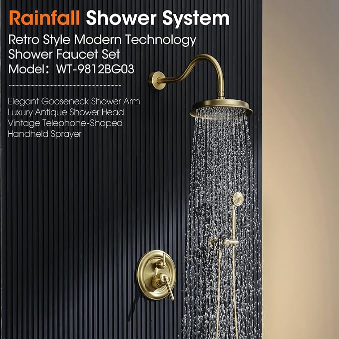 Antique Rainfall Shower System Bathroom Luxury Rain Mixer Shower Faucet Set - Image 2