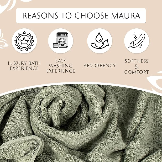 MAURA Sage Extra Large Turkish Cotton Luxury Bath Towels Set of 4. Ultra-Soft - Image 4