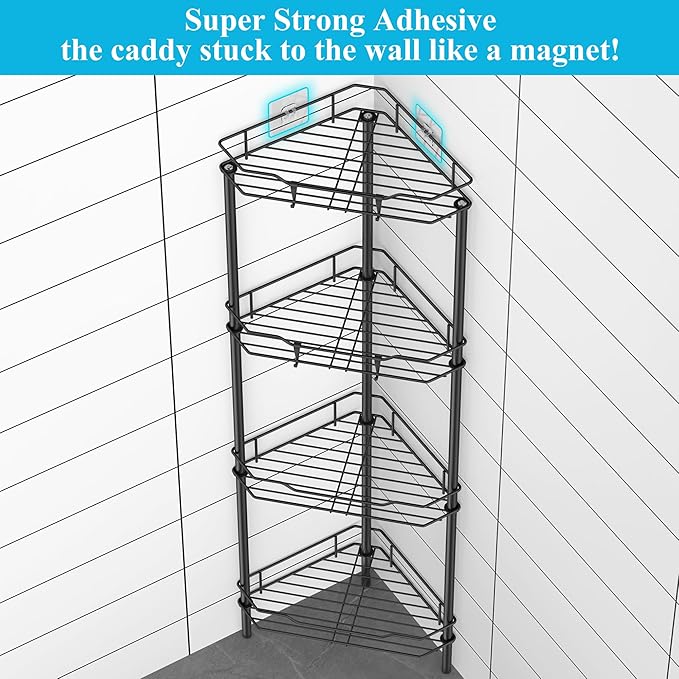 4 Tier Floor Standing Corner Shower Caddy Organizer Shelf - Image 2
