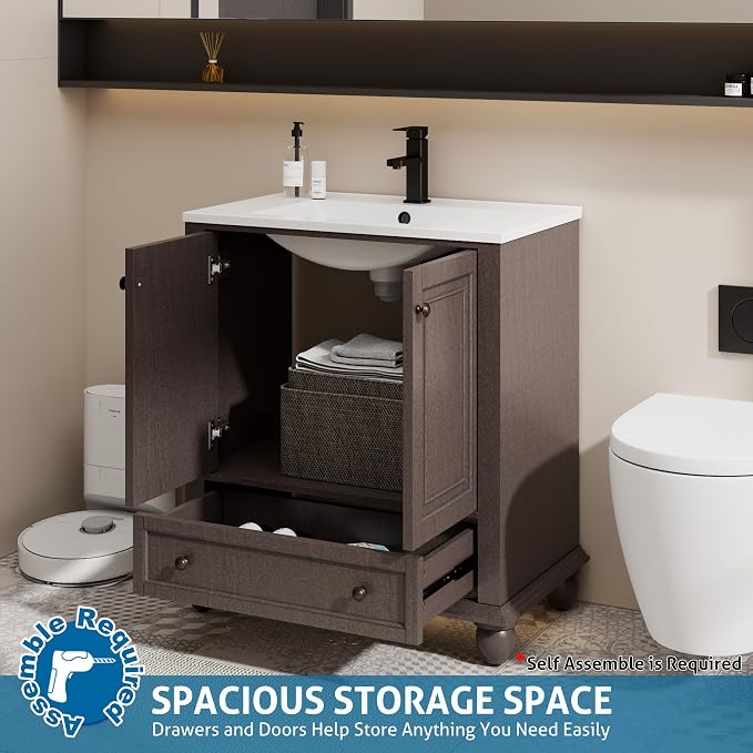 eclife 30" Bathroom Vanity Sink Combo Vintage Style - Image 4