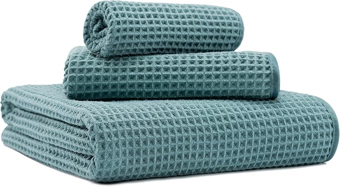 New Microfiber Waffle Bath Towels, 3 Pieces, Fast Drying, Lint Free, Includes by Unknown