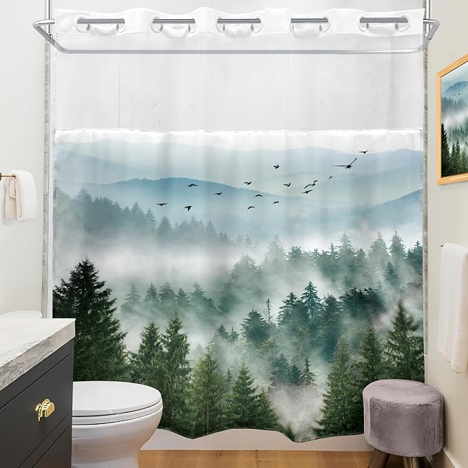 No Hook Green Shower Curtain - Image 3
