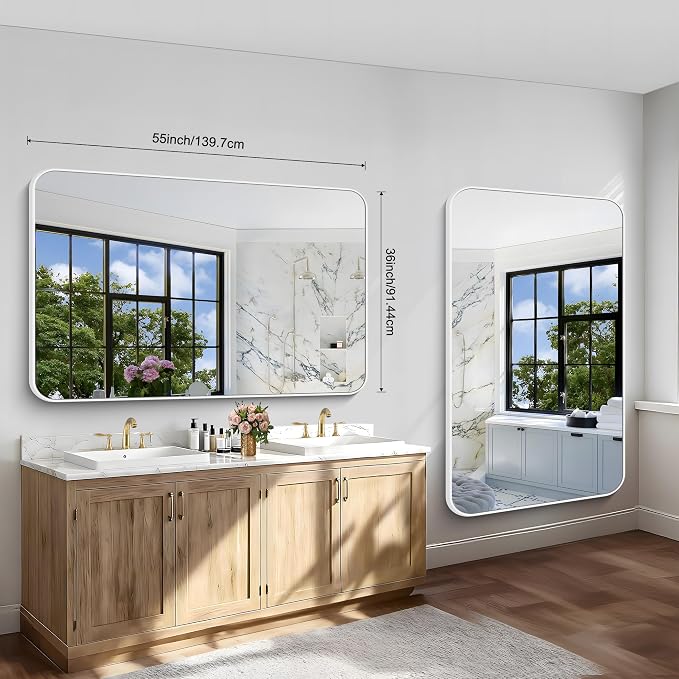 BONEWEI White Bathroom Mirror, 55x36 inch Wall Mirror - Image 4