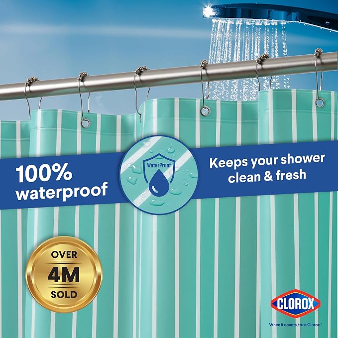 CLOROX Shower Curtain Liner, Premium Striped Medium-Weight Durable Waterproof - Image 6
