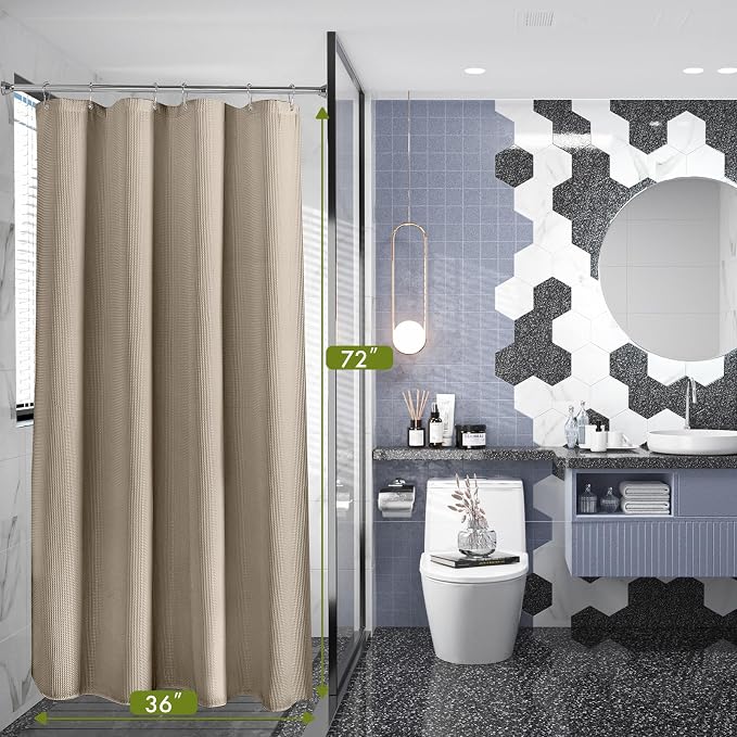 AmazerBath Waffle Shower Curtain Khaki, Stall Shower Curtain Tan, Hotel Quality - Image 3