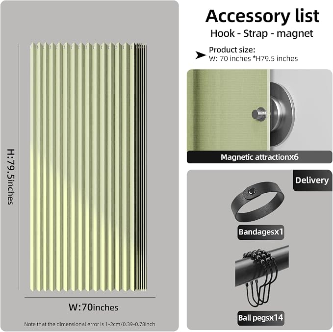 Bathroom Magnetic Folding Shower Curtain, Accordion-Style Shower Curtain - Image 4
