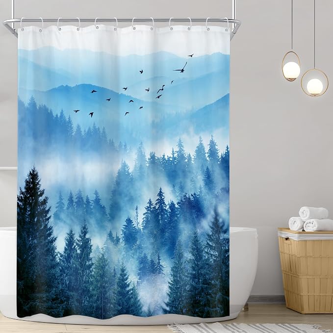 Riyidecor Navy Blue Shower Curtain 48Wx72H Inch, Stall Narrow Rv Small Nature - Image 2