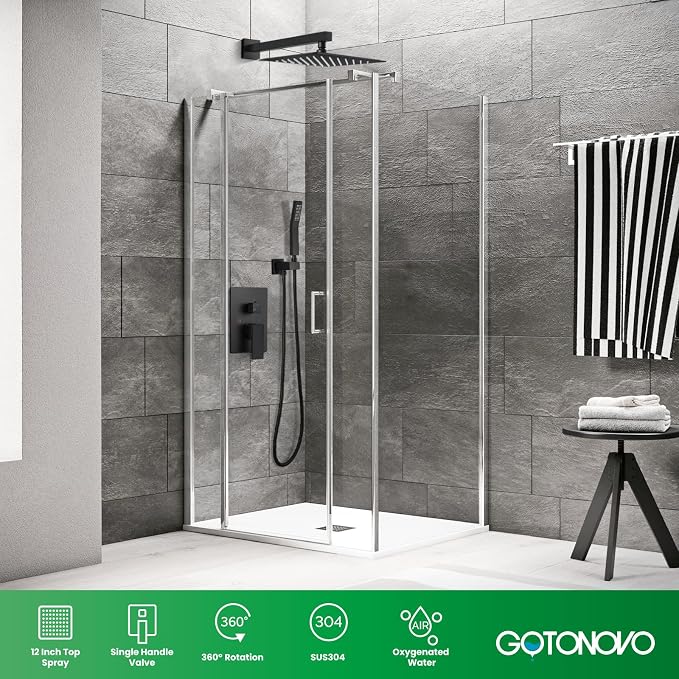 gotonovo Rainfall Bathroom Shower System Rain Shower Head and Handle Set Wall - Image 8