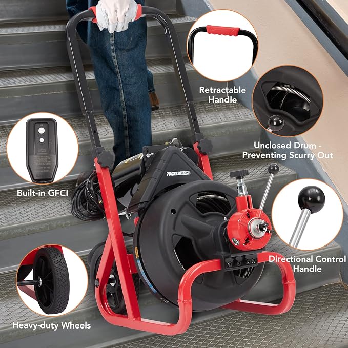 Heavy Duty Electric Drain Cleaner Machine, 100 Ft x 3/8 Inch Sewer Snake - Image 4