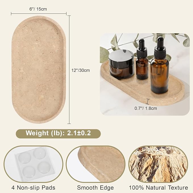 Natural Travertine Vanity Tray for Bathroom Countertop, Marble Tray for Jewelry - Image 5