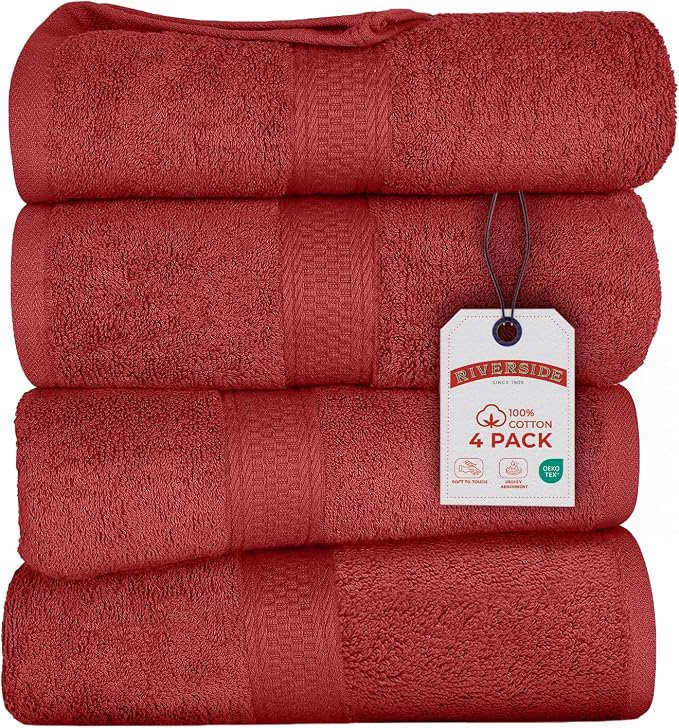 RIVERSIDE 100% Ring Spun Cotton Large Bath Towels Set of 4, 27 x 54 Inches – by RIVERSIDE
