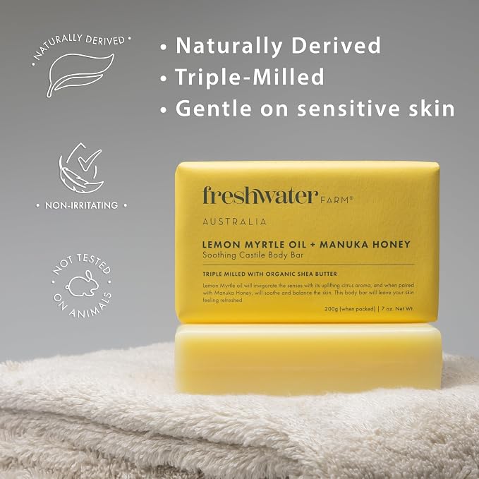 Freshwater Farm Australia Natural Soap Bar- Lemon Myrtle+Manuka Honey- 7 oz x 8 - Image 2