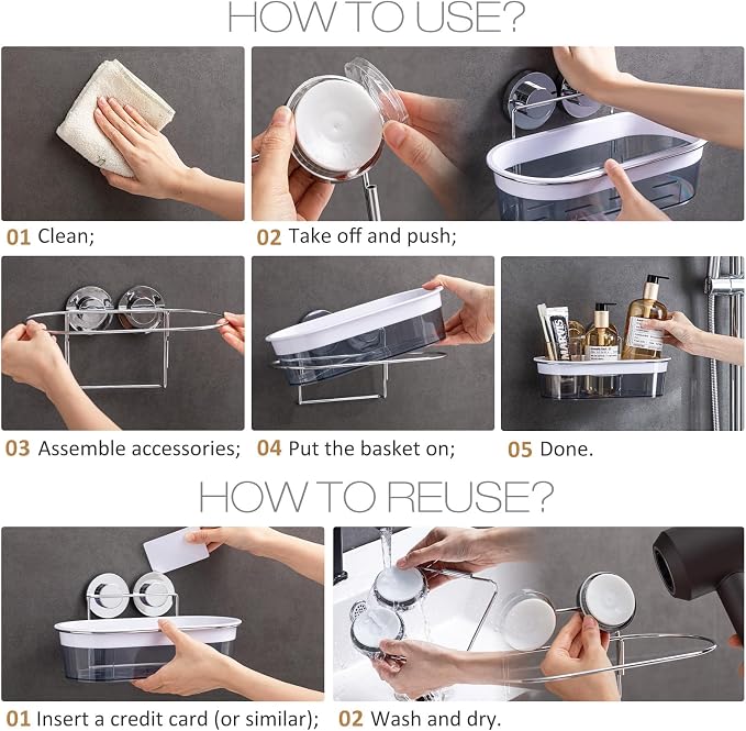LEVERLOC Shower Caddy Suction Cup, Shower Organizer Removable Bathroom Shelf - Image 9