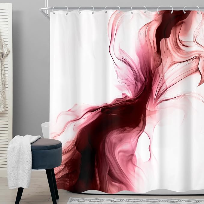 Cinbloo Red Burgundy Shower Curtain 60Wx72H Abstract Marble Ombre Modern Ink - Image 2