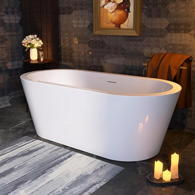 61 in. x 31 in.Classic Oval Acrylic Free Standing Tub, Heavy Duty Deep Soaking by Sylonwill