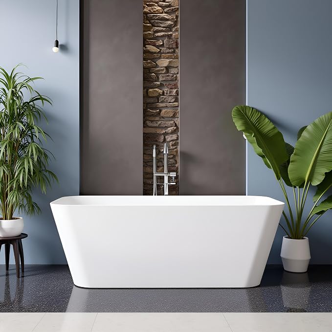 Stone Resin Freestanding Bathtub 67 ", Elegant Oval Shape Soaking Tub, Solid by MEDUNJESS