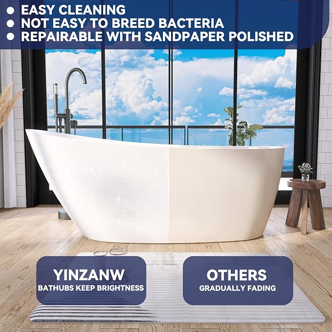 59" Acrylic Free Standing Tub, Stand Alone Tub, Freestanding Bathtub, Soaking - Image 4