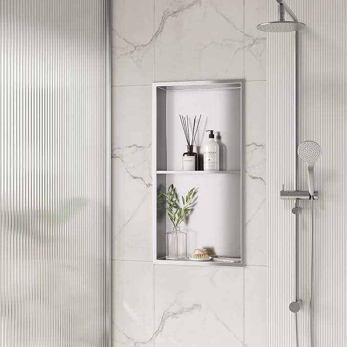 Neodrain No Tile Shower Niche, Stainless Steel Wall Niche 13.1"X25.1", Two-Tier by Neodrain