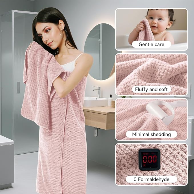 REDKISS Pink Towel Set, 6 Piece Premium Soft Bath Towel Set, Highly Absorbent - Image 3