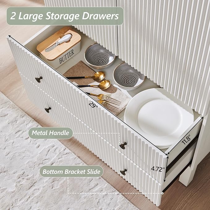 71" Tall Arched Bathroom Storage Cabinet, Modern Fluted Cabinet Storage - Image 5