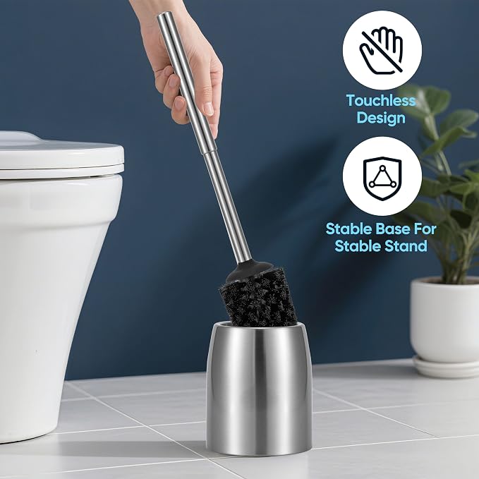 Toilet Brush and Holder Set Stain Nickle Stainless Steel 12In Handle - Image 5